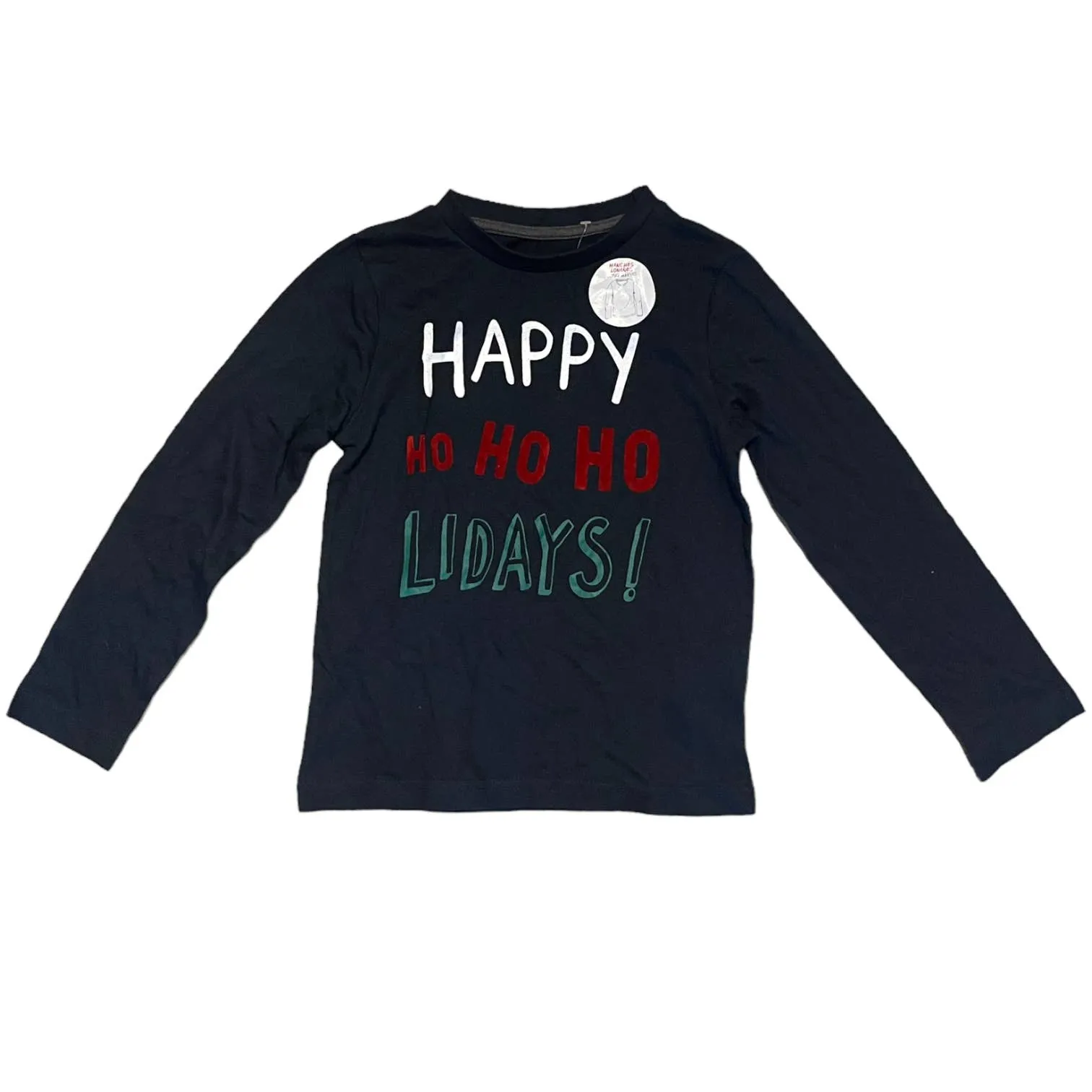 Kiabi Cotton Navy Blue Long Sleeve Holiday HO HO HO Shirt Size 6