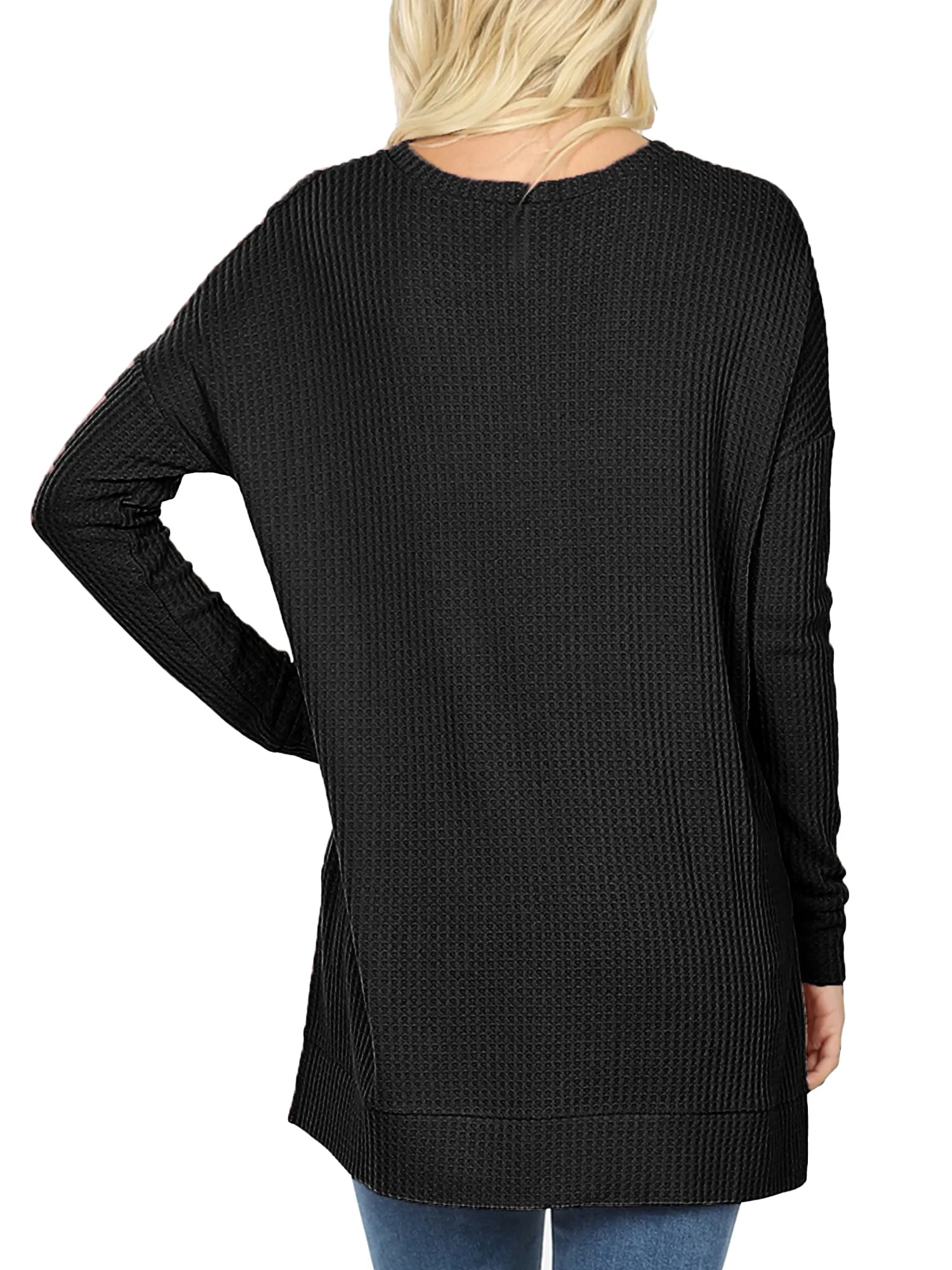 KOGMO Women's Loose Fit Brushed Thermal Waffle Round Neck Sweater