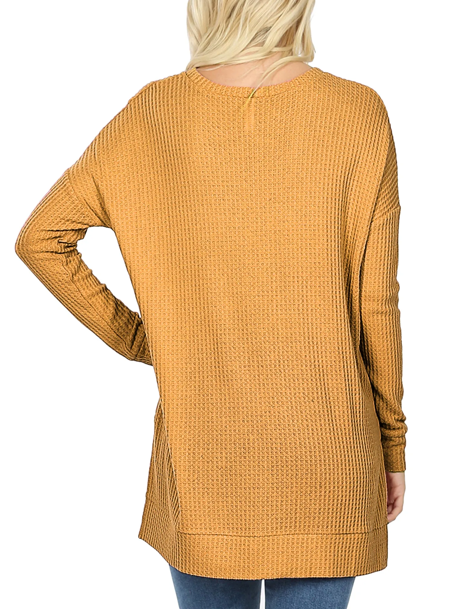 KOGMO Women's Loose Fit Brushed Thermal Waffle Round Neck Sweater