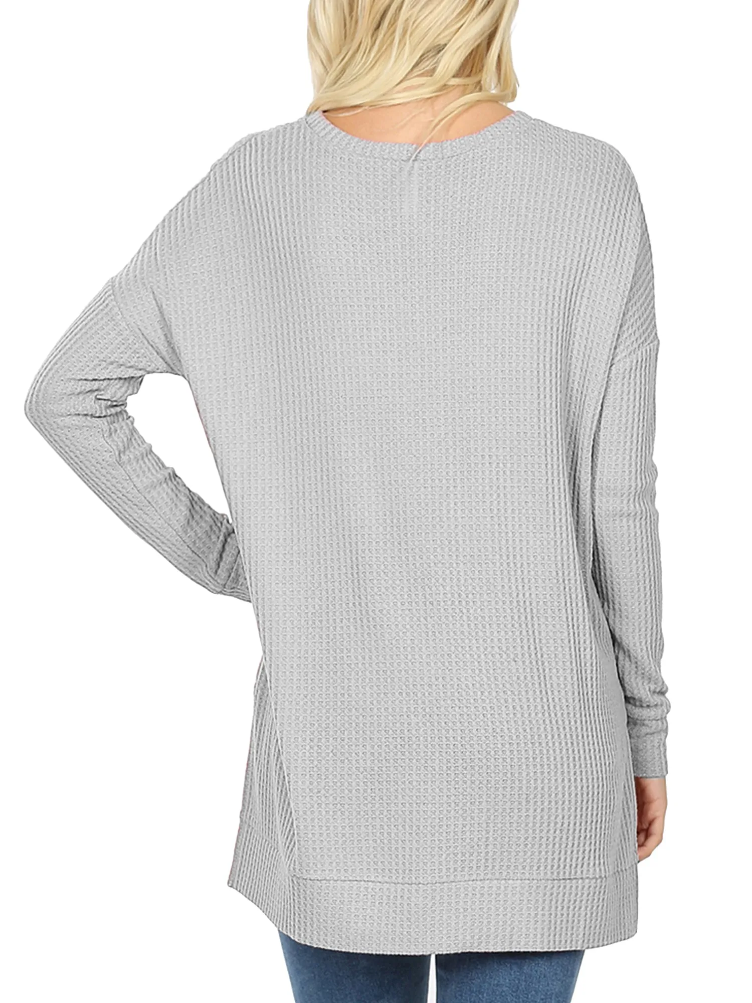 KOGMO Women's Loose Fit Brushed Thermal Waffle Round Neck Sweater