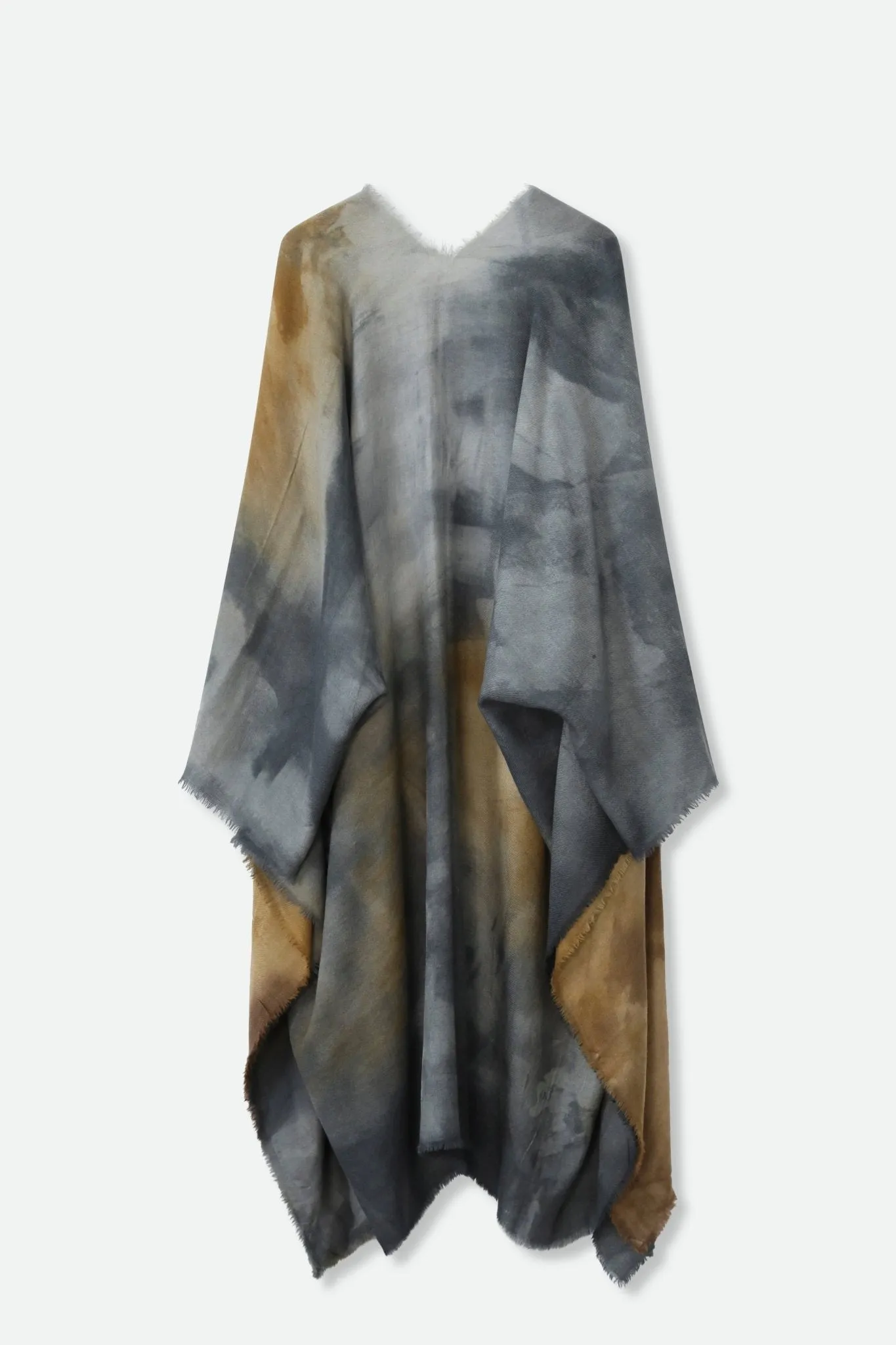 LANAI CARRIAGI CASHMERE LONG CAPE WRAP IN HAND-DYED MARONE GRIGGIO