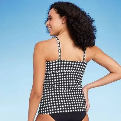 Lands' End Women's UPF 50 Underwire Square Neck Tankini Top - Black/White 2