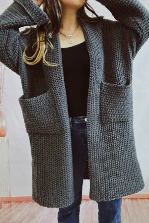 Large Pocket Open Front Cardigan