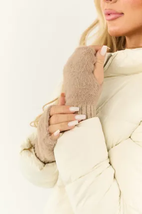 Latte Fuzzy Knit Fingerless Gloves