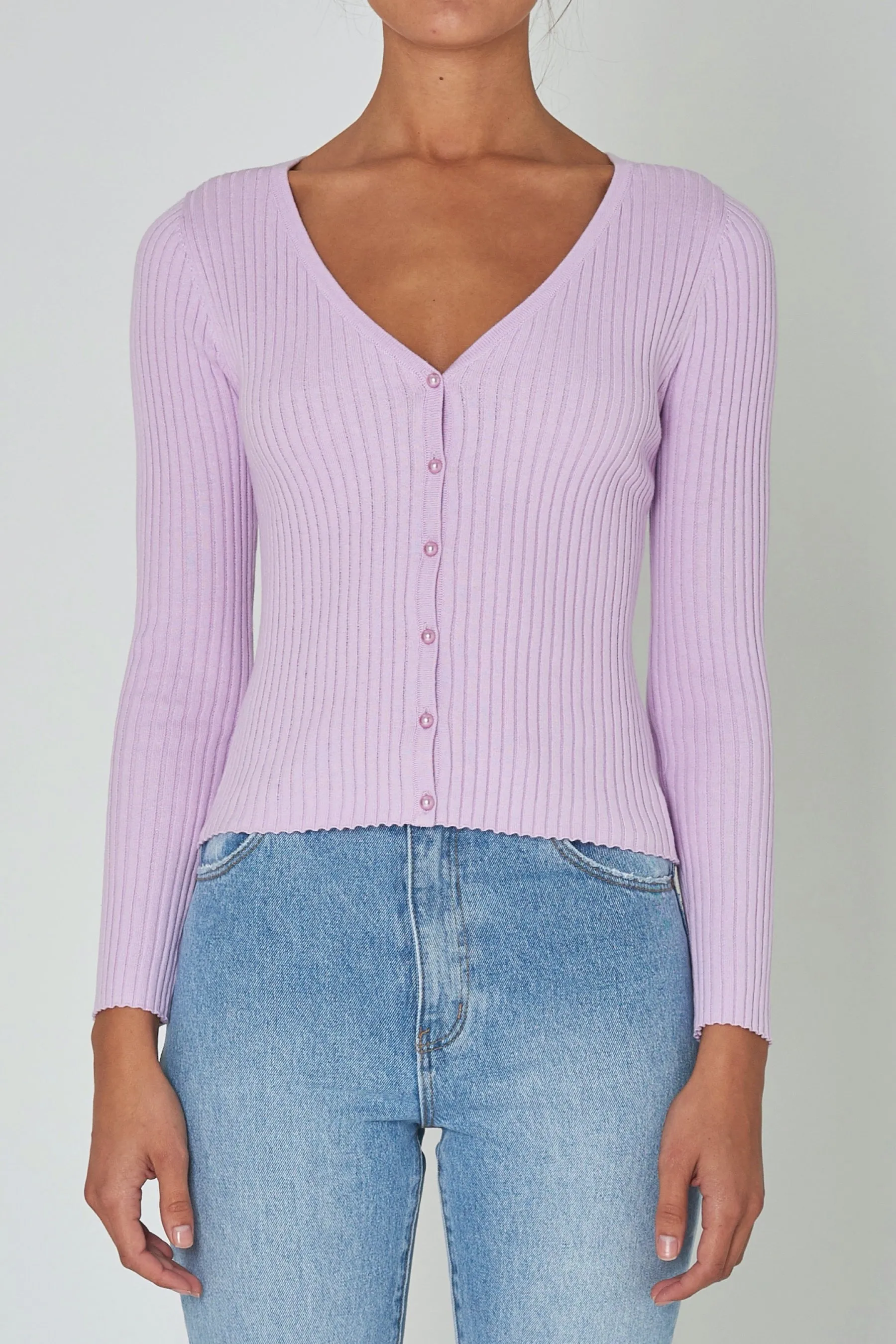 Lavender Classic Rib Cardigan