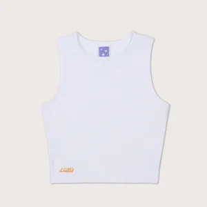 Lazo Fitted Crop Tank with Embroidery - White