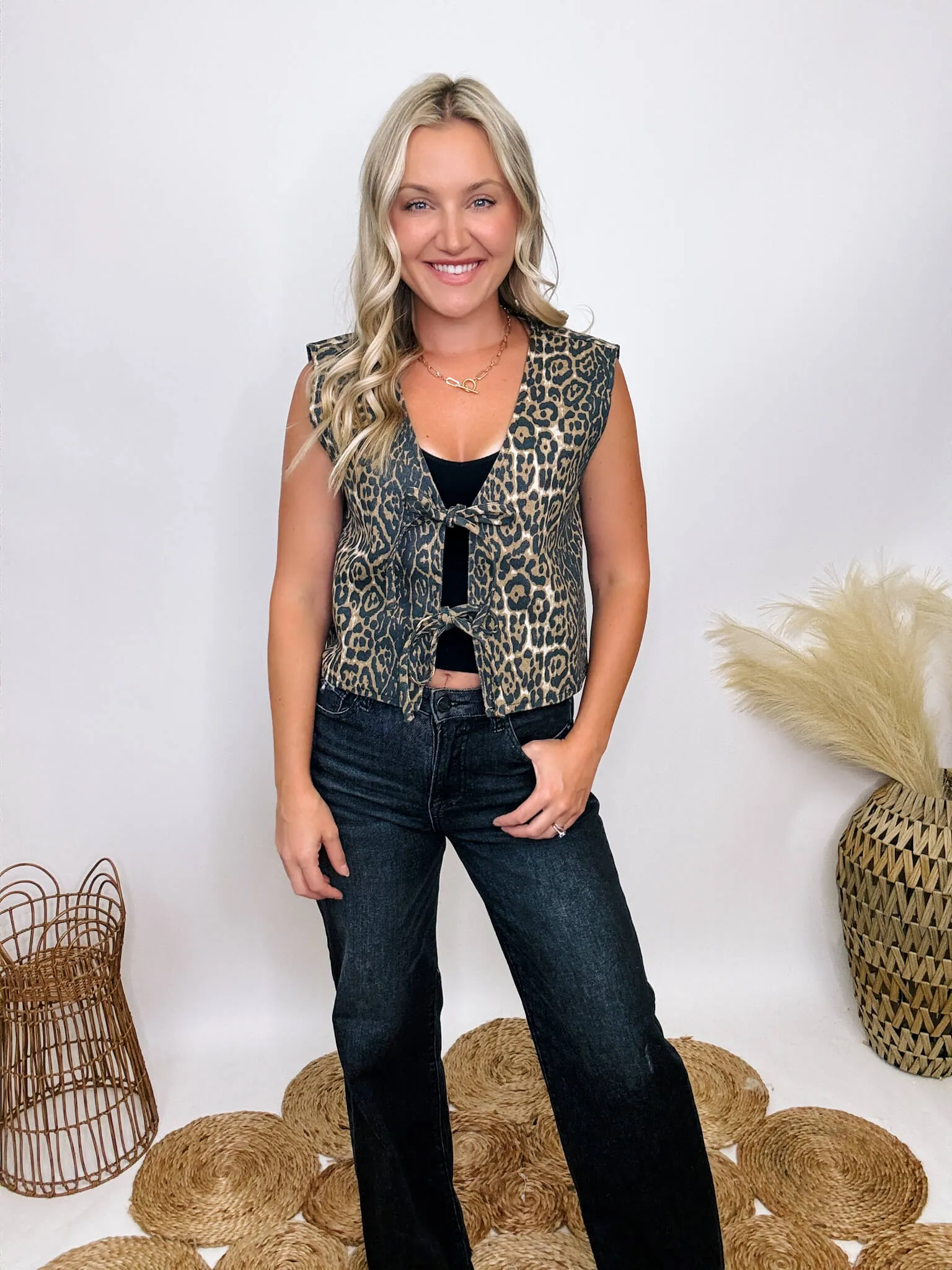 Leopard Print Tie Front Vest