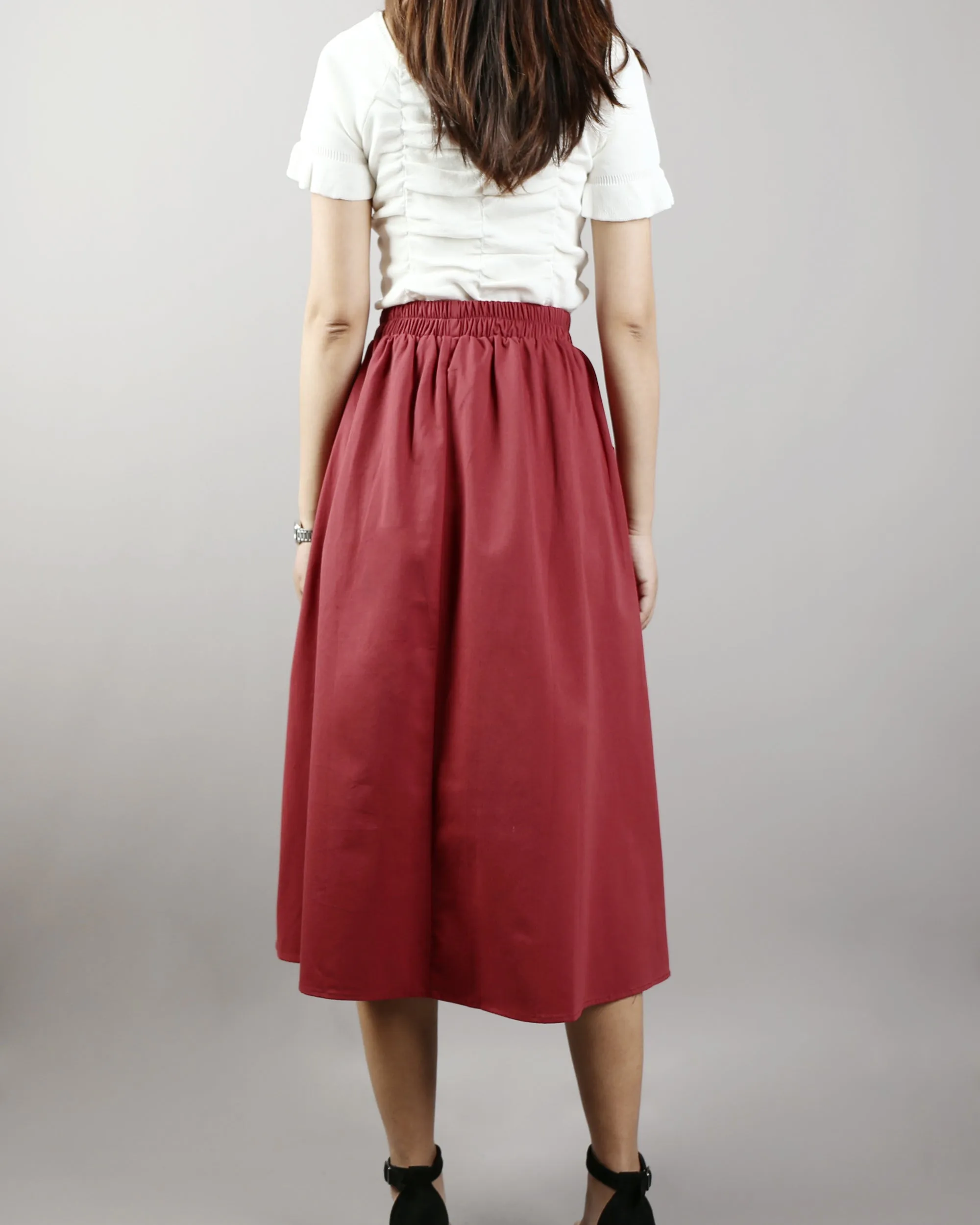 Linen skirt/Midi skirt/A-line skirt/summer skirt/elastic waist skirt/high waist skirt/skirt with pockets (Q0001)