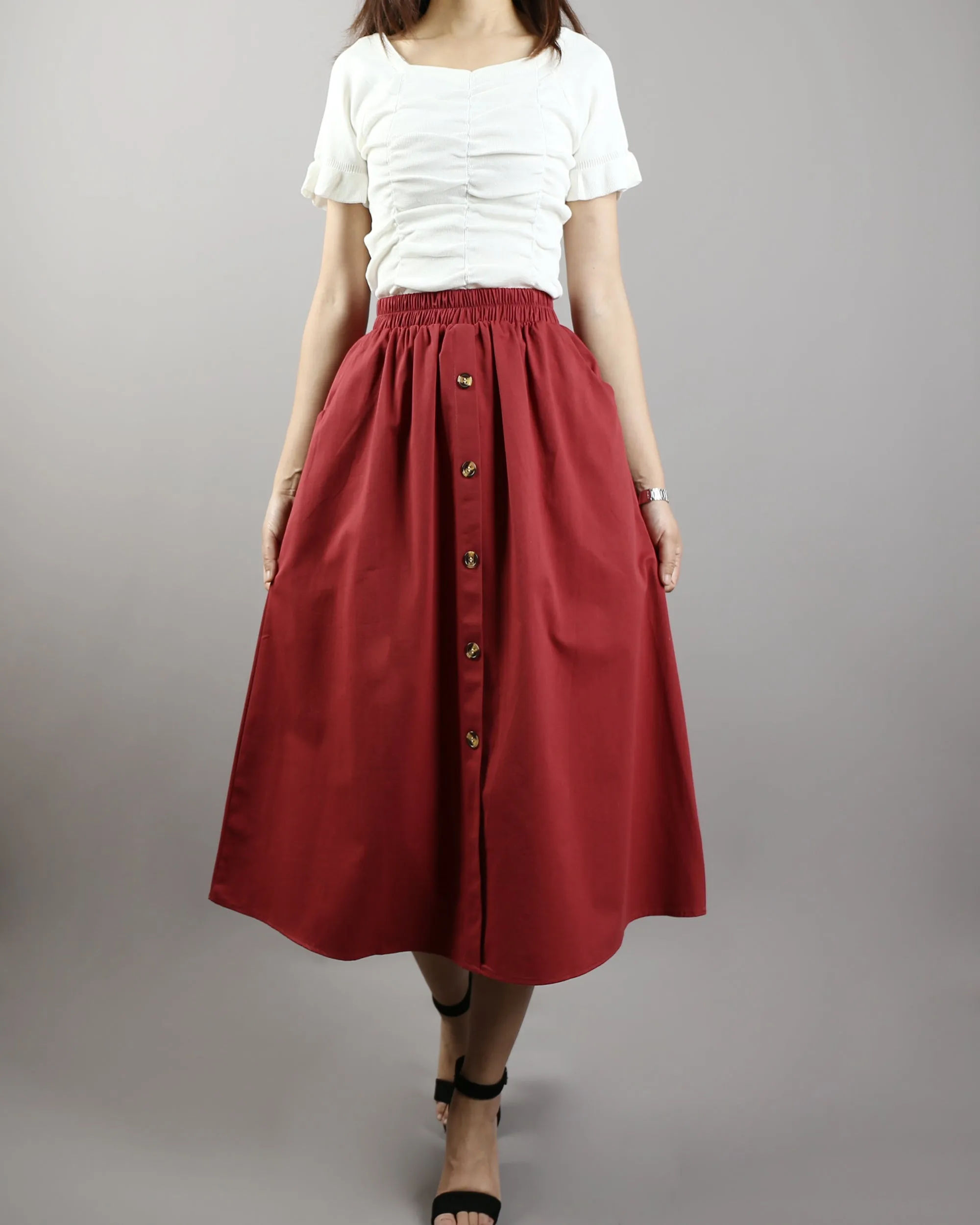 Linen skirt/Midi skirt/A-line skirt/summer skirt/elastic waist skirt/high waist skirt/skirt with pockets (Q0001)