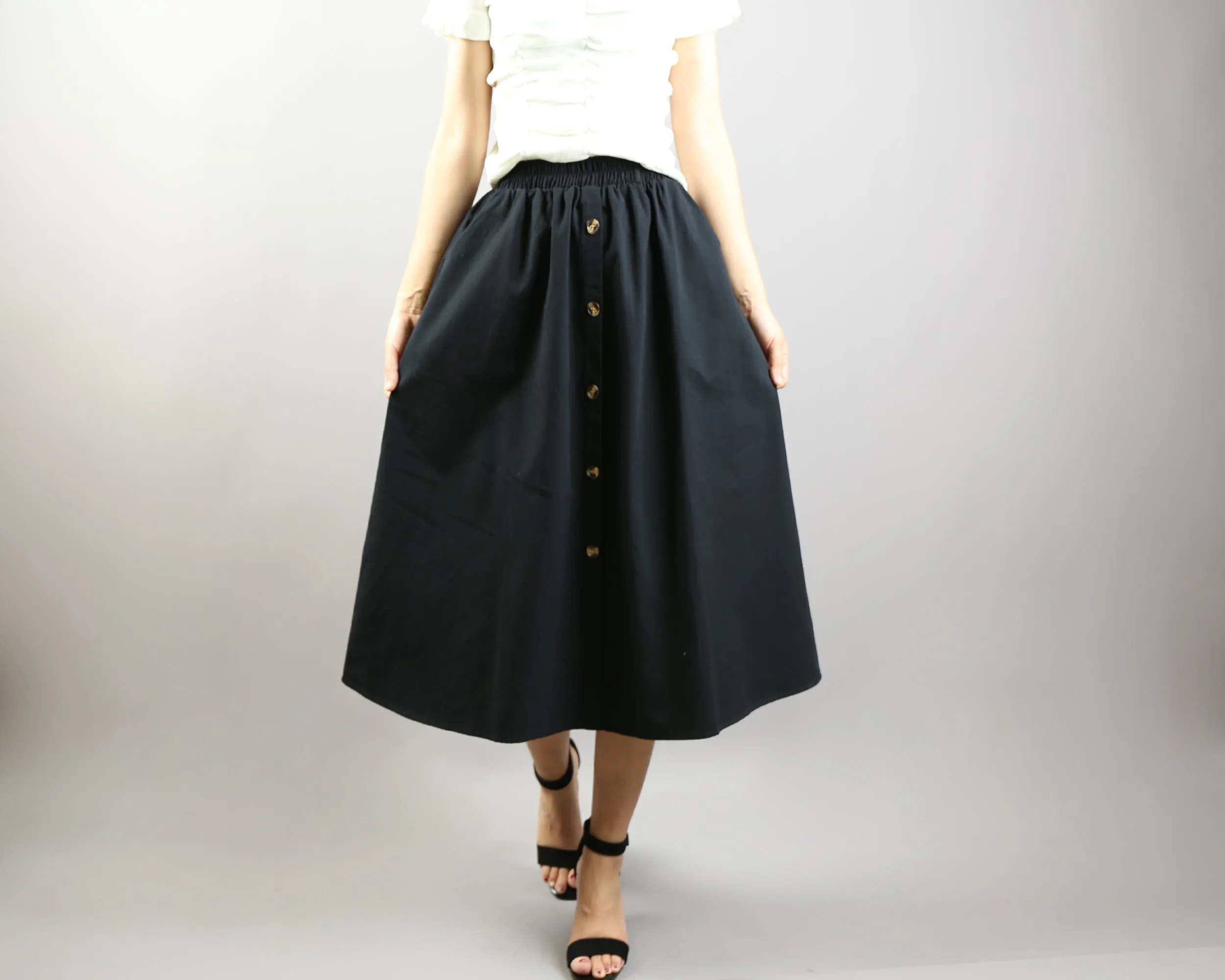 Linen skirt/Midi skirt/A-line skirt/summer skirt/elastic waist skirt/high waist skirt/skirt with pockets (Q0001)