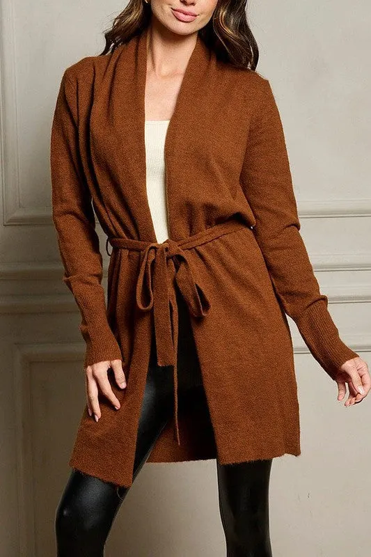 Long Sleeve Self Tie Cardigan Style 4195 in Brown