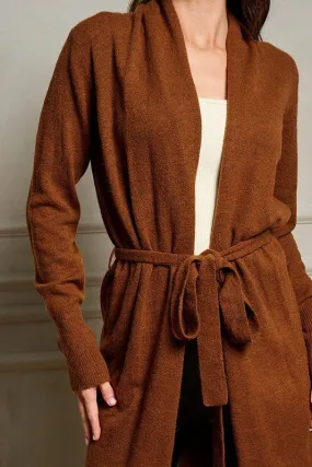 Long Sleeve Self Tie Cardigan Style 4195 in Brown