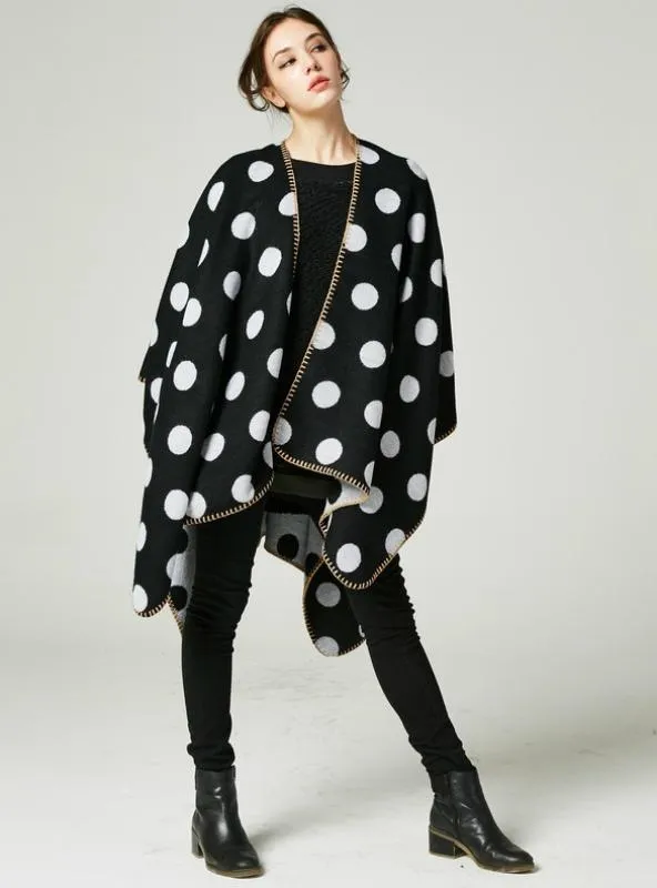 LONG THICK SPLIT LARGE POLKA DOT CAPE CLOAK