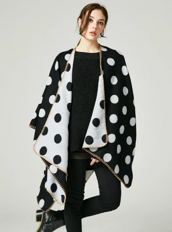 LONG THICK SPLIT LARGE POLKA DOT CAPE CLOAK