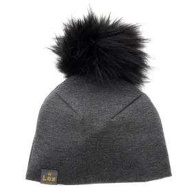 Lox Lion Single Pom Pom Bamboo Beanie - Grey (MD, 12-24 Months)