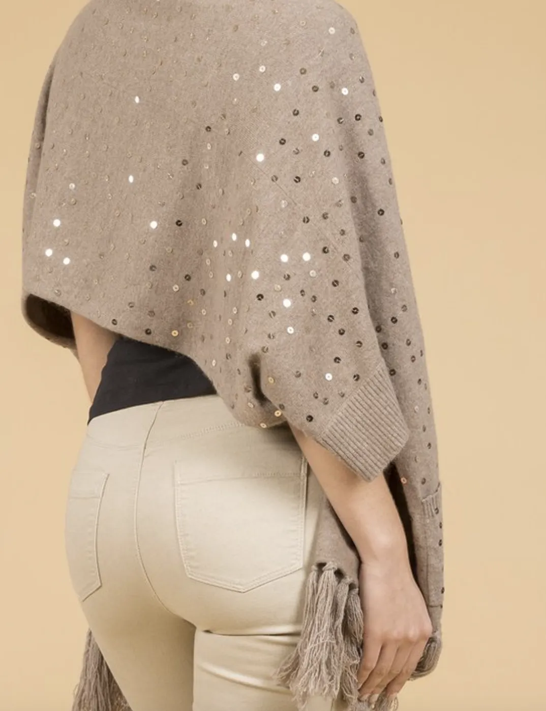 Luxury Cashmere Sequined Wrap in Mocha