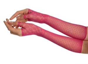 Magenta Stretchy Crochet Lace Fingerless Evening Gloves