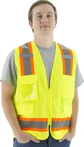 MAJESTIC - Surveyors Vest w/ DOT Striping - Mesh Back - ID Badge Holder - YELLOW - ANSI Class 2 - Type R