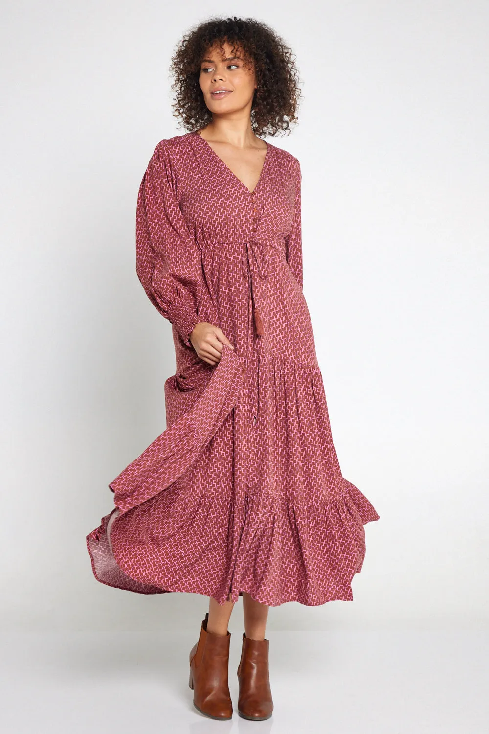 Makena Long Sleeve Maxi - Rose Cocoa