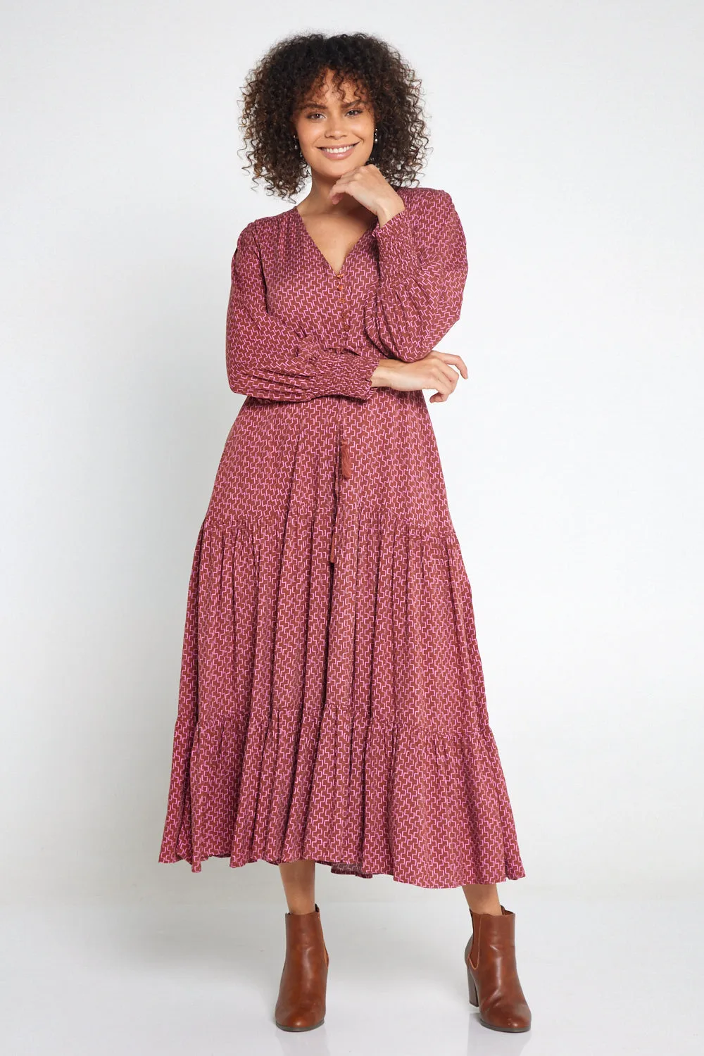 Makena Long Sleeve Maxi - Rose Cocoa