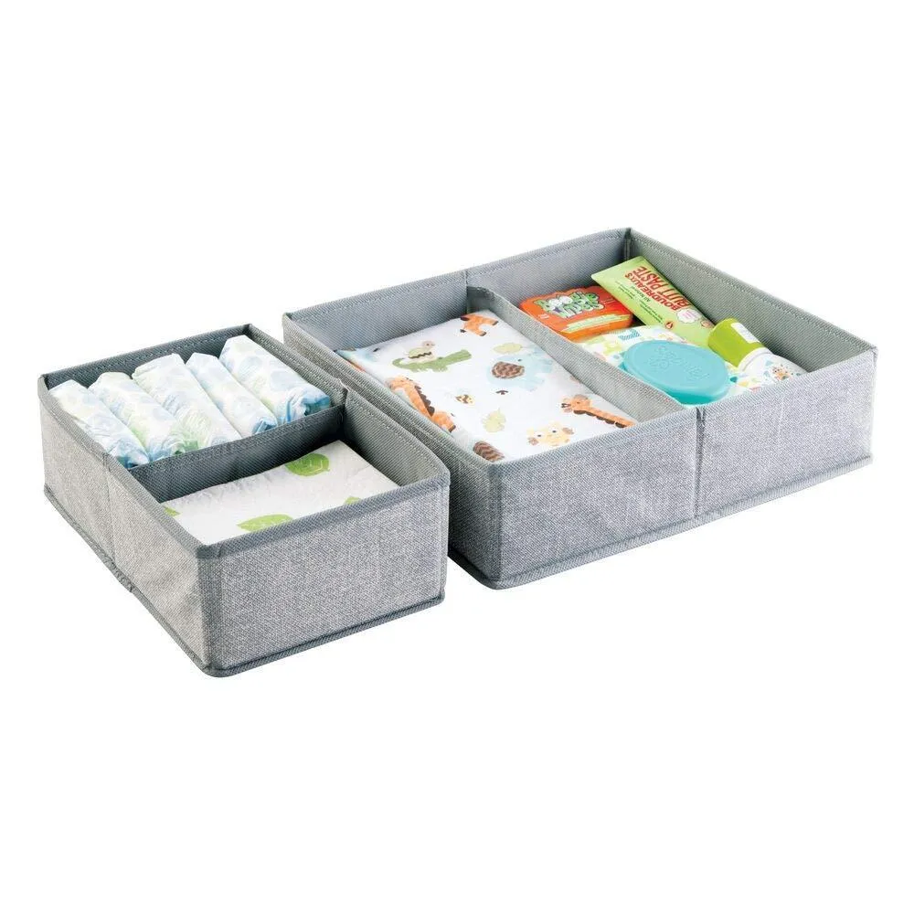 mDesign Soft Fabric Dresser Drawer and Closet Storage Organizer Set for Child/Kids Room, Nursery, Playroom, Bedroom - Rectangular Organizer Bins with Textured Print - Set of 12 - Gray