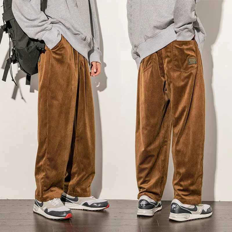 Mens Corduroy Pants Loose Large Straight-Leg Pants Young Men Casual Wide Pants