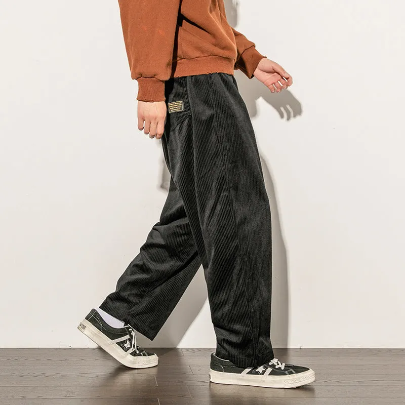 Mens Corduroy Pants Loose Large Straight-Leg Pants Young Men Casual Wide Pants