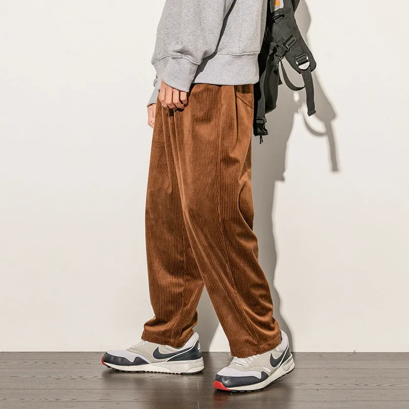 Mens Corduroy Pants Loose Large Straight-Leg Pants Young Men Casual Wide Pants