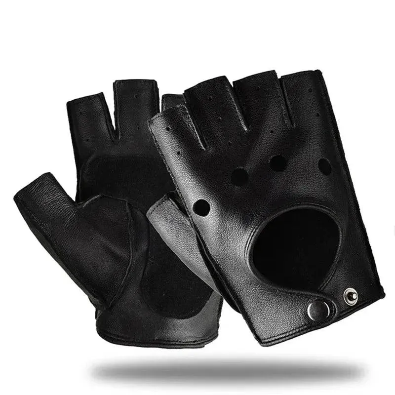 Mens Fingerless Half Finger Driving Fitness Motorcycle Cycling Goatskin NEW Men Pu Leather Gloves Mittens