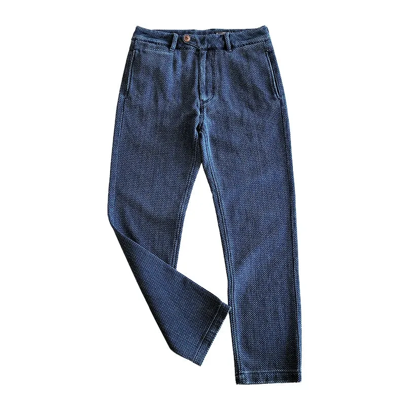 Men's Indigo Blue Straight Pants - Regular Fit - Vintage Style