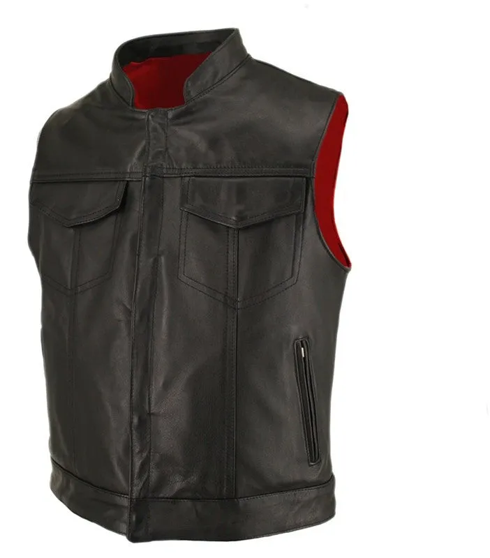 Men's Made in USA Horsehide Leather Motorcycle Vest with Hidden Snaps