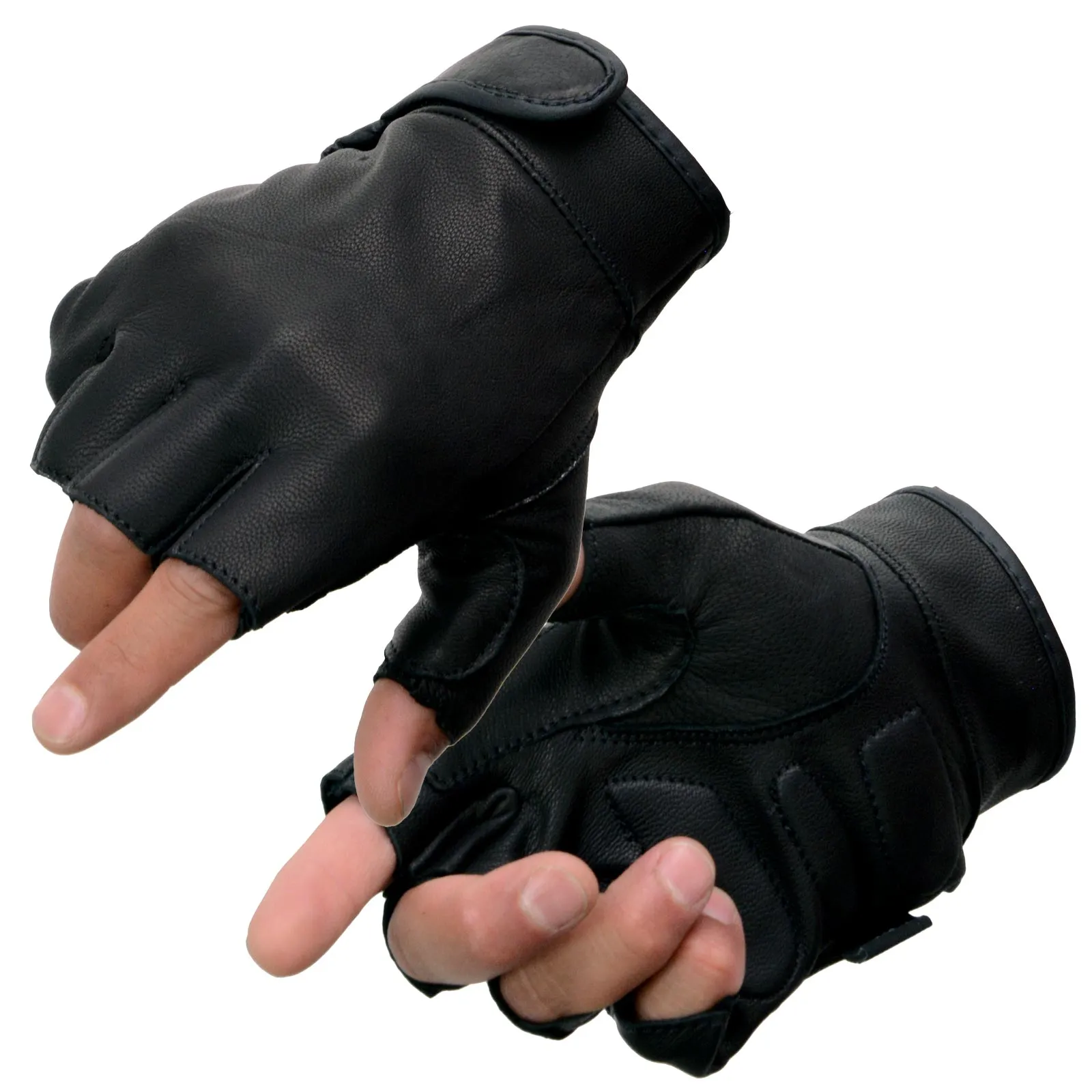 Milwaukee Leather MG7585 Men's Black Leather Gel Padded Palm Fingerless Motorcycle Hand Gloves w/ Full Panel Cover