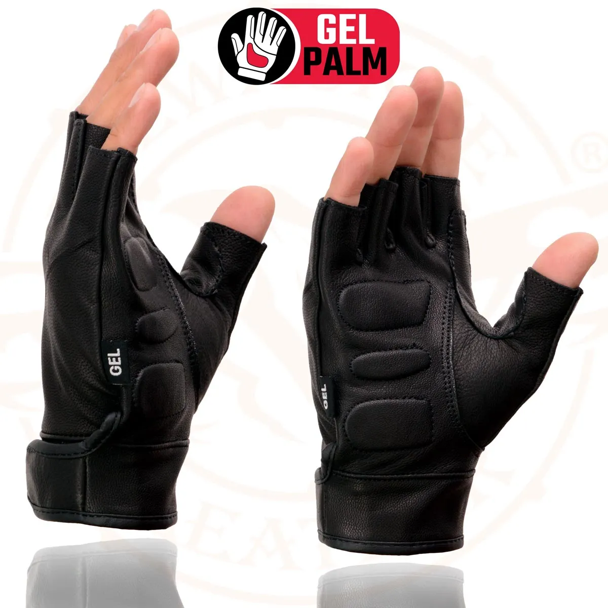 Milwaukee Leather MG7585 Men's Black Leather Gel Padded Palm Fingerless Motorcycle Hand Gloves w/ Full Panel Cover