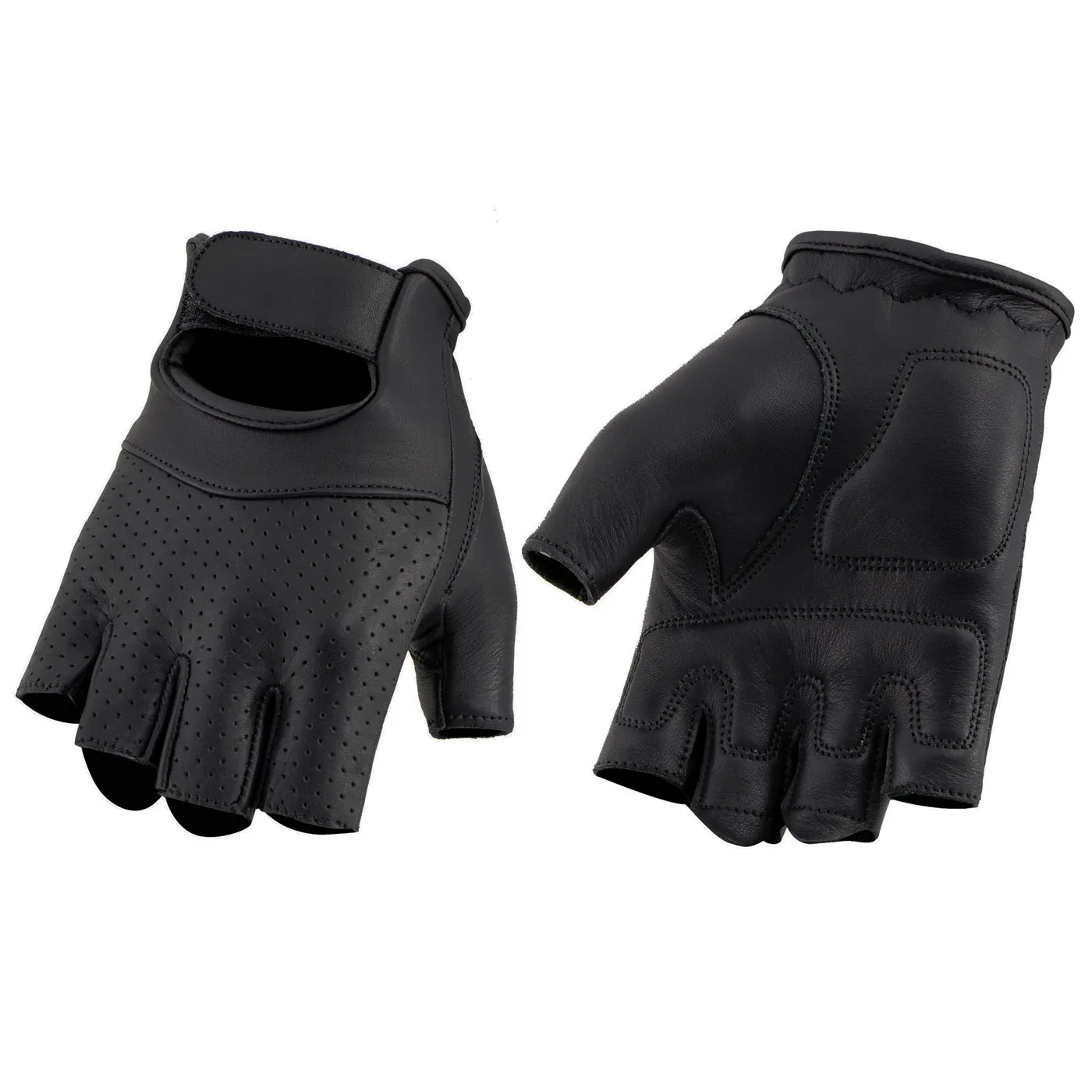 Milwaukee Leather MG7780 Women's Black Leather Perforated Fingerless Motorcycle Gloves - Gel Padded Palm Biker Gloves