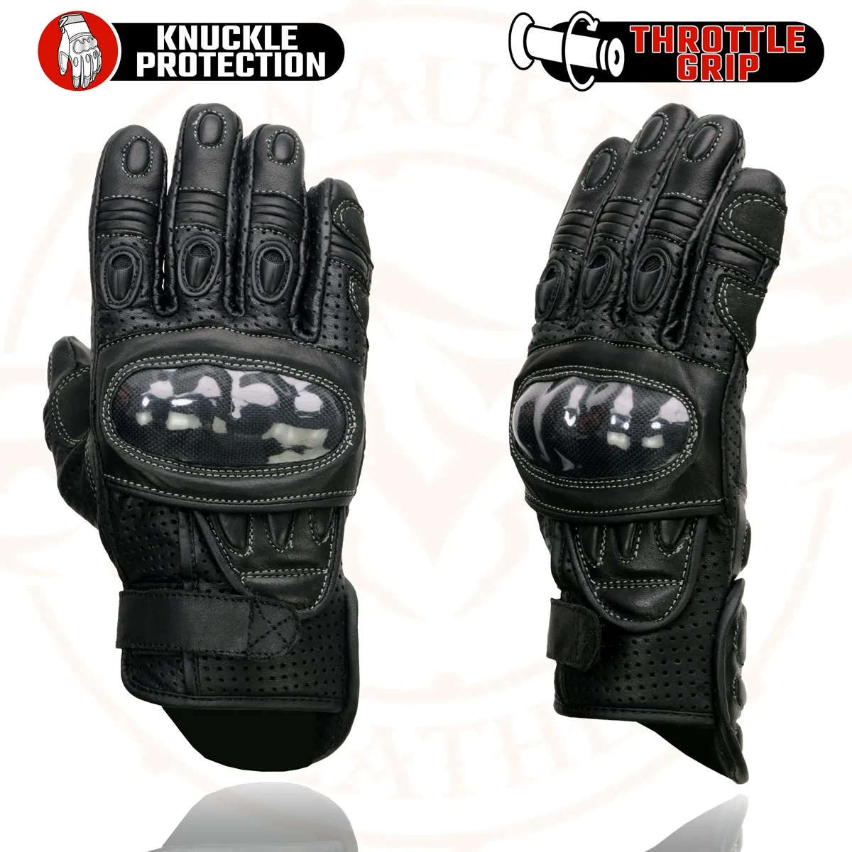 Milwaukee Leather SH298 Men's Black Perforated Leather Racing Motorcycle Gloves w/ Padded Fingers