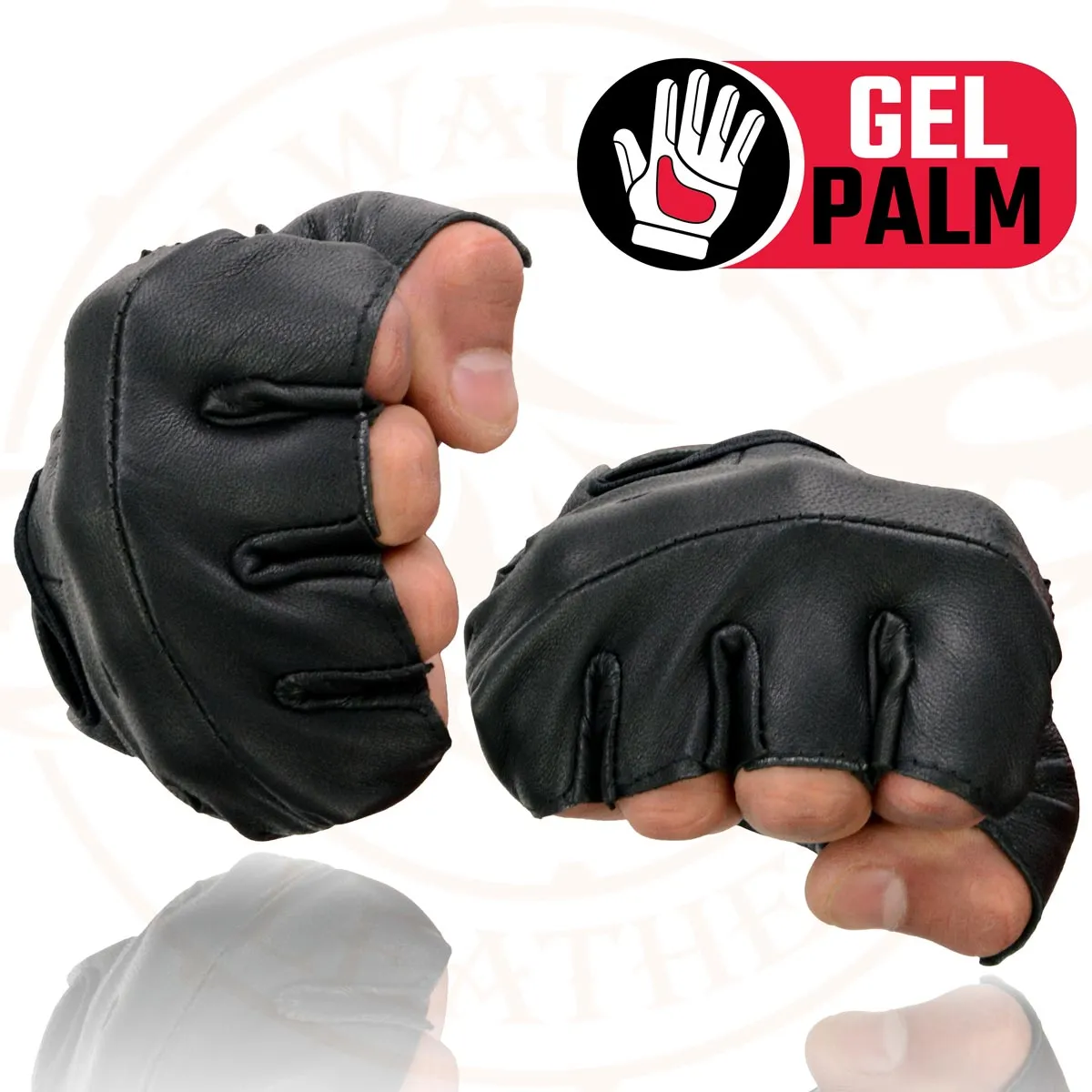 Milwaukee Leather SH355 Men's Motorcycle Black Leather Fingerless Gloves with Gel Palm