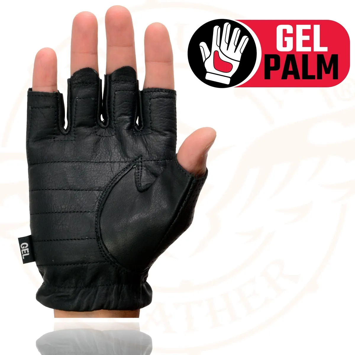 Milwaukee Leather SH357 Men's Black Leather Gel Padded Palm Fingerless Motorcycle Hand Gloves W/ ‘Welted Perforated Leather’