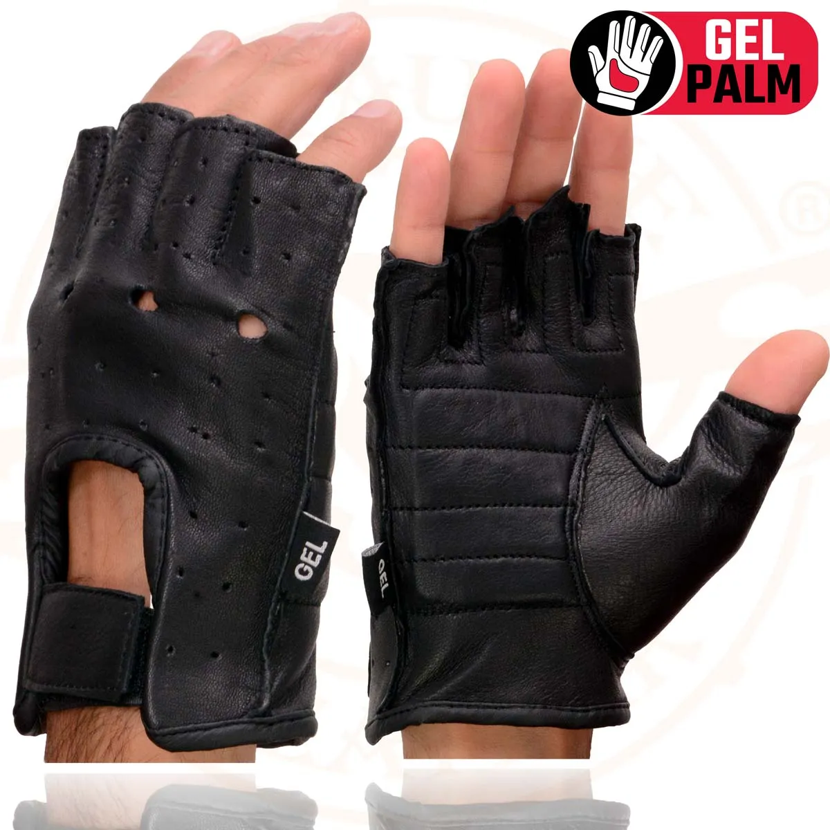 Milwaukee Leather SH851 Men's Black Leather Gel Padded Palm Fingerless Motorcycle Hand Gloves Made W/ ‘Genuine USA Deerskin’