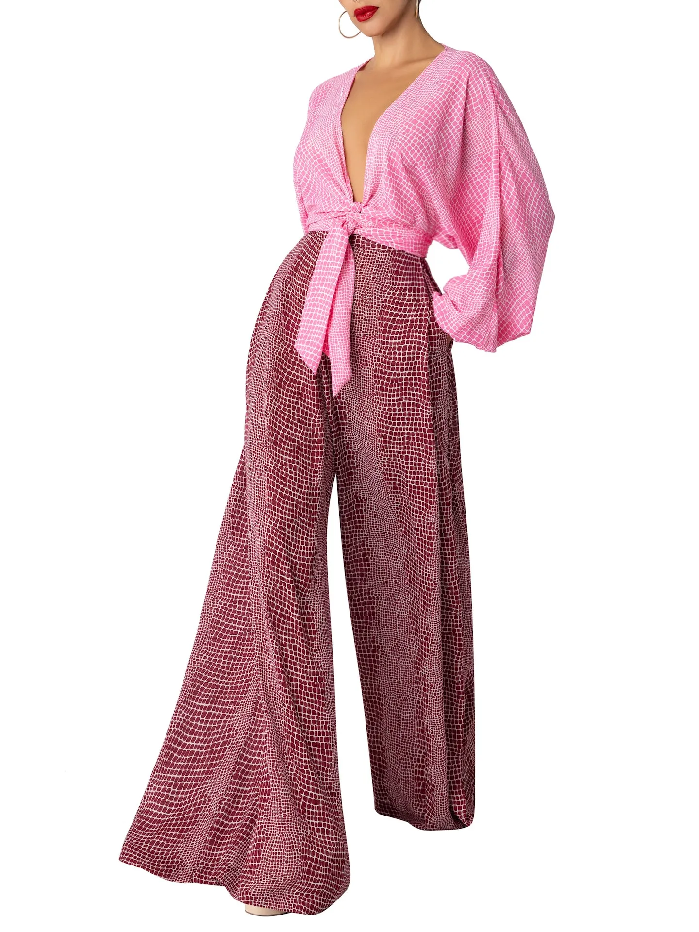 “Miranda” Burgundy Wide Leg Pants