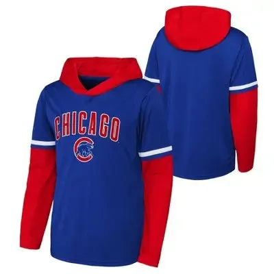 MLB Chicago Cubs Boys' Long Sleeve Twofer Poly Hooded Sweatshirt