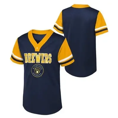 MLB Milwaukee Brewers Girls' Henley Team Jersey Team Officially Licensed