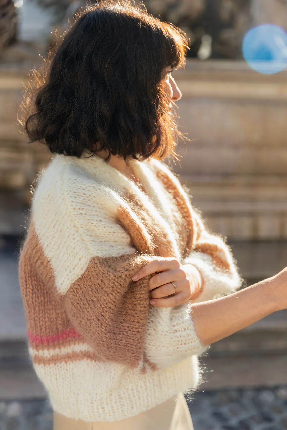 Mohair and Organic Wool Cardigan with Stripes