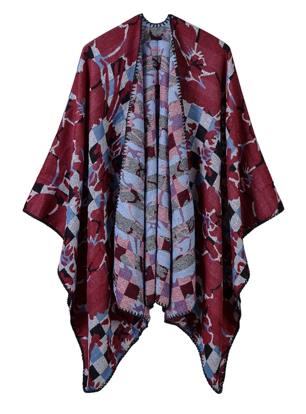 MOSAIC PATTERN CASHMERE SHAWL CAPE BOTH POSITIVE NEGATIVE