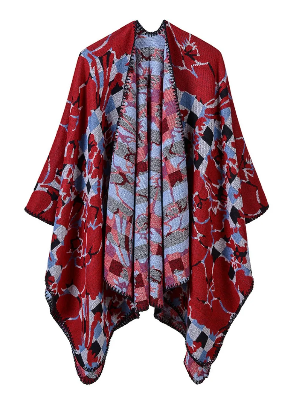 MOSAIC PATTERN CASHMERE SHAWL CAPE BOTH POSITIVE NEGATIVE