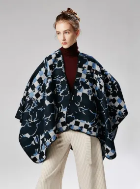 MOSAIC PATTERN CASHMERE SHAWL CAPE BOTH POSITIVE NEGATIVE