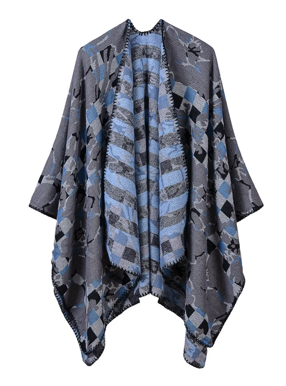 MOSAIC PATTERN CASHMERE SHAWL CAPE BOTH POSITIVE NEGATIVE