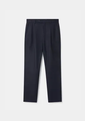 Navy Wool Cashmere High-Waisted Pleated Trousers