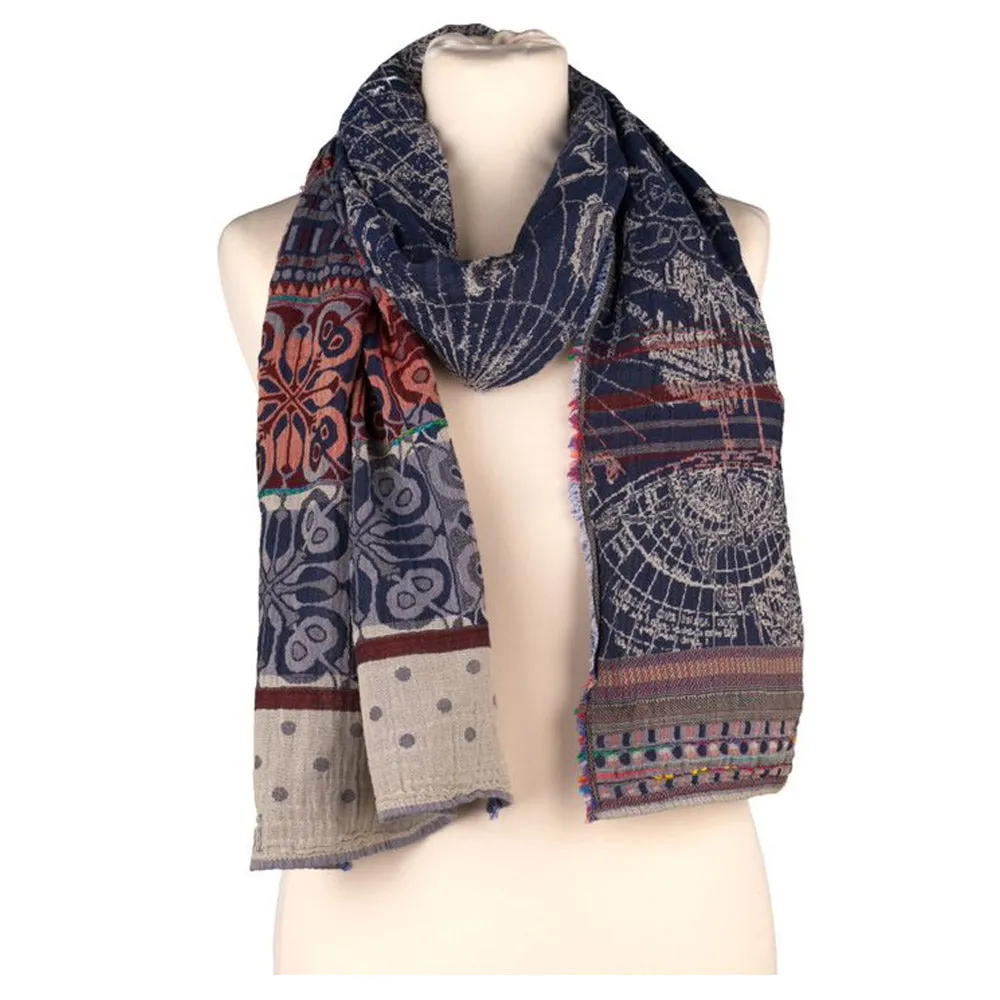 Navy Woven Map Scarf