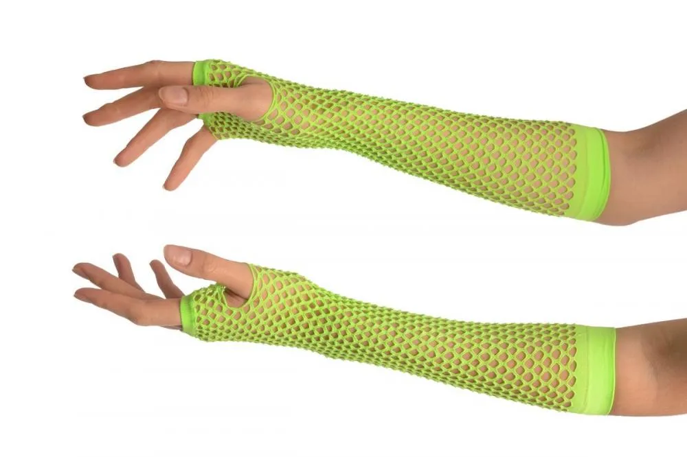 Neon Green Fishnet Mesh Net Fingerless Party Gloves