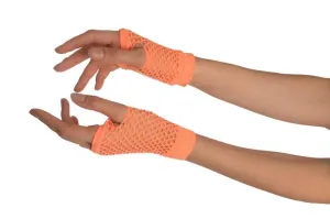 Neon Orange Fishnet Fingerless Party Gloves